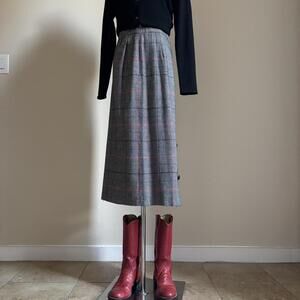 80s plaid midi length skirt